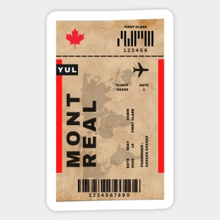 Montreal Boarding Pass Québec Canada YUL Destination Ticket Sticker